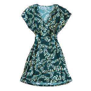 Nine West Abstract Green Wrap Dress Midi size Large NWTs
